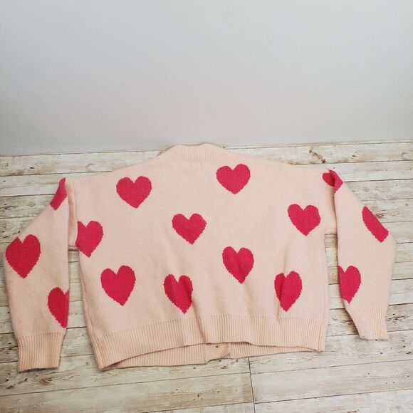 Princess Polly Fantastic Pink Heart Cardigan Size Large‎ XL Cropped Graphic Knit - Picture 2 of 8